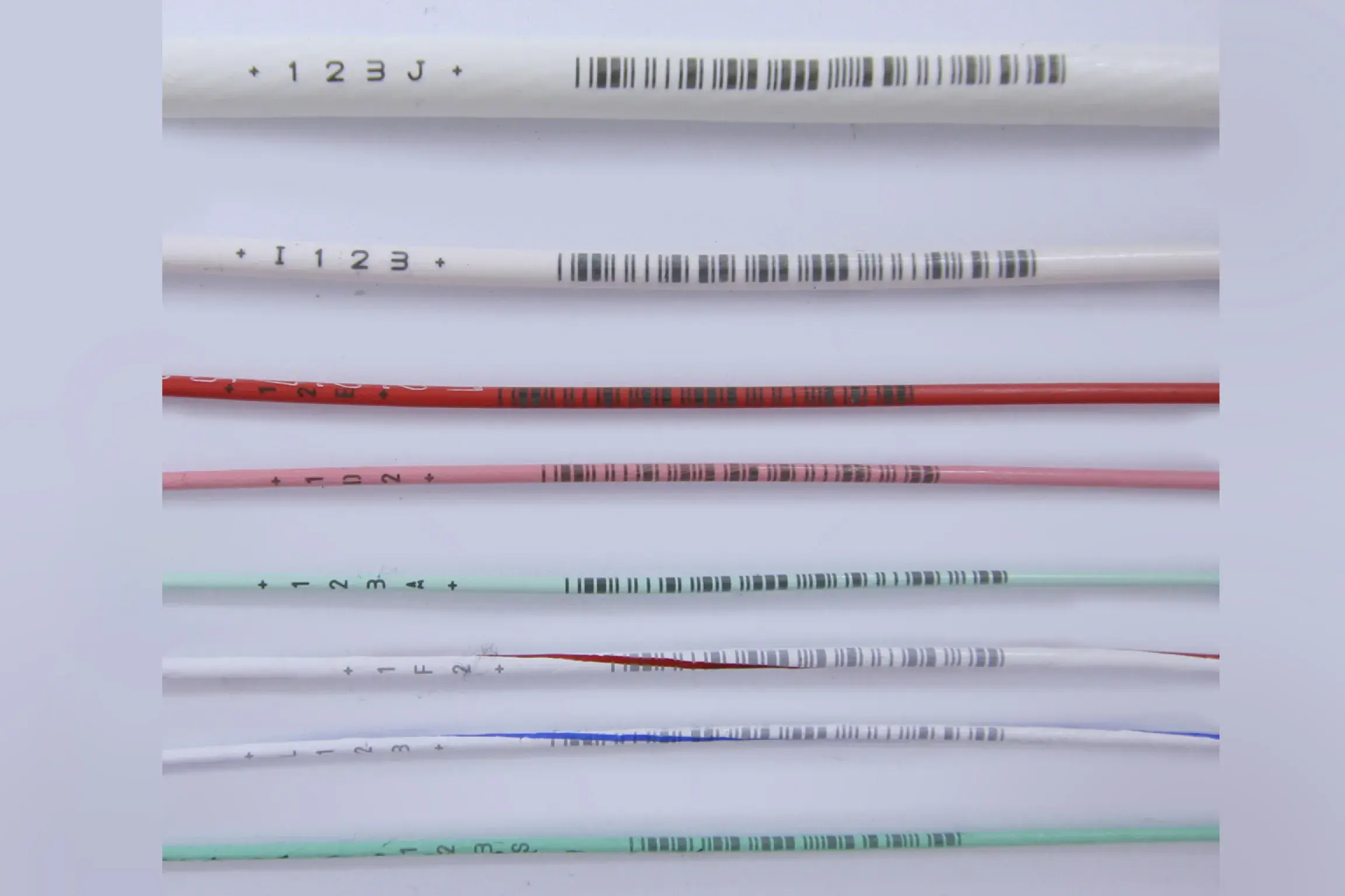 Multi colors wire with black lines on wrapper.